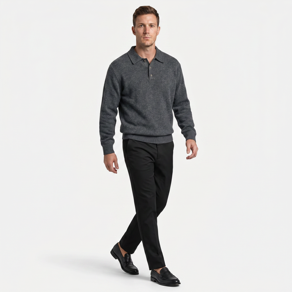 Men’s Long Sleeve Knit Polo - Collared Quarter Zip Sweater
