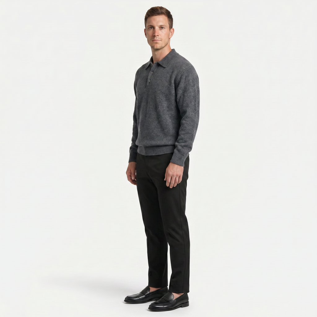Men’s Long Sleeve Knit Polo - Collared Quarter Zip Sweater
