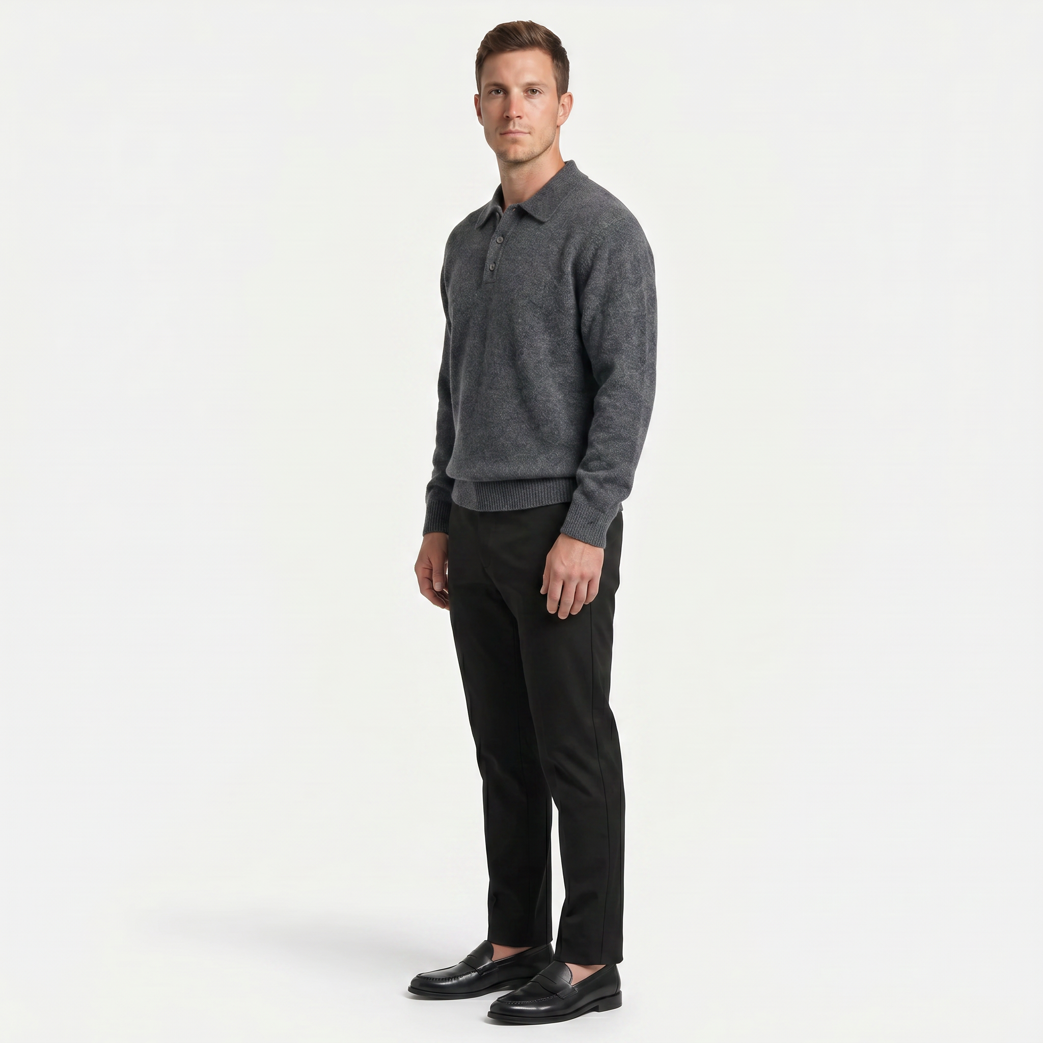 Men’s Long Sleeve Knit Polo - Collared Quarter Zip Sweater