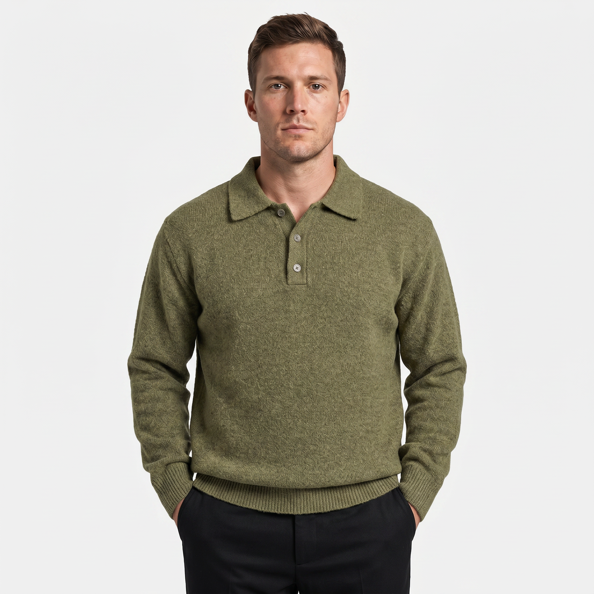 Men’s Long Sleeve Knit Polo - Collared Quarter Zip Sweater