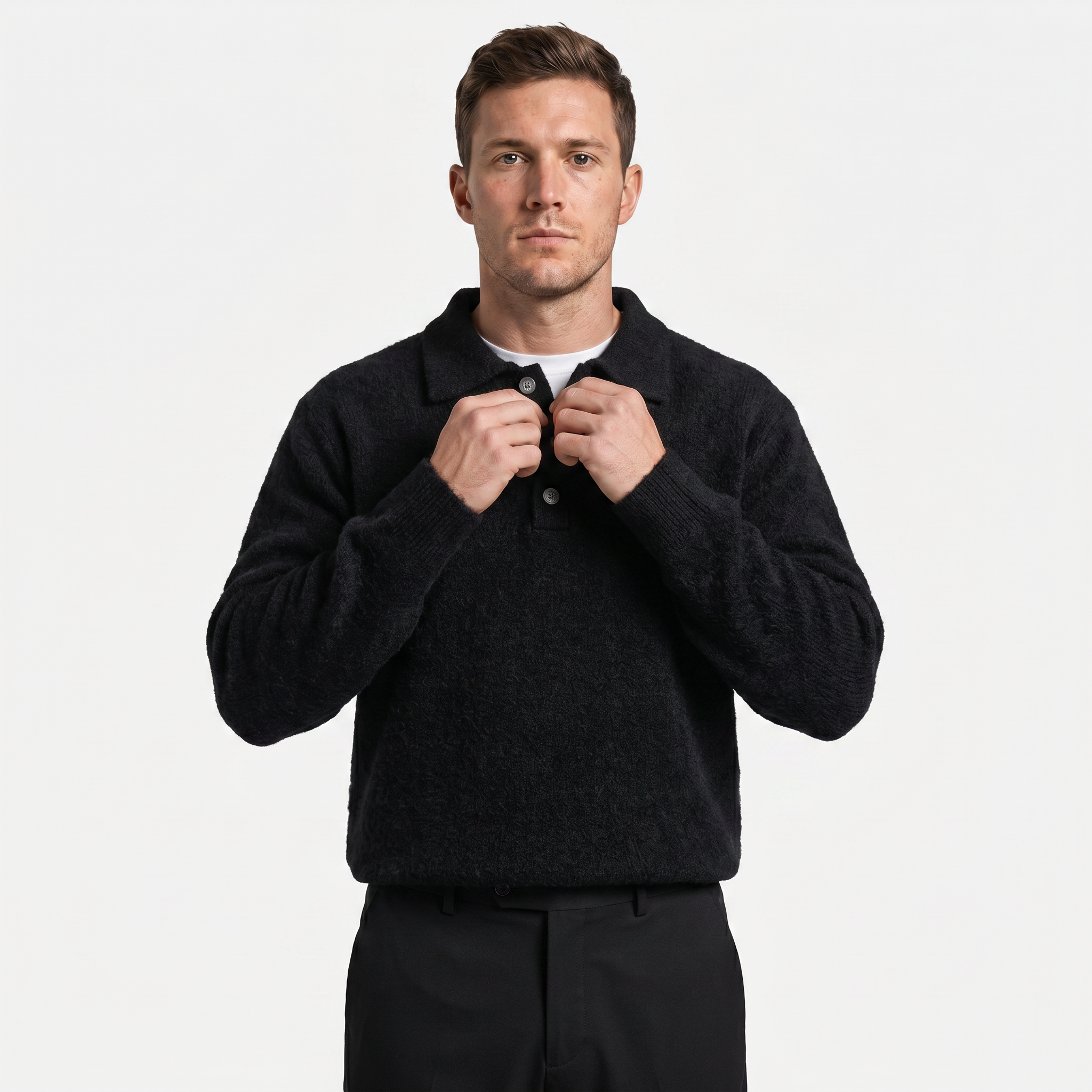 Men’s Long Sleeve Knit Polo - Collared Quarter Zip Sweater