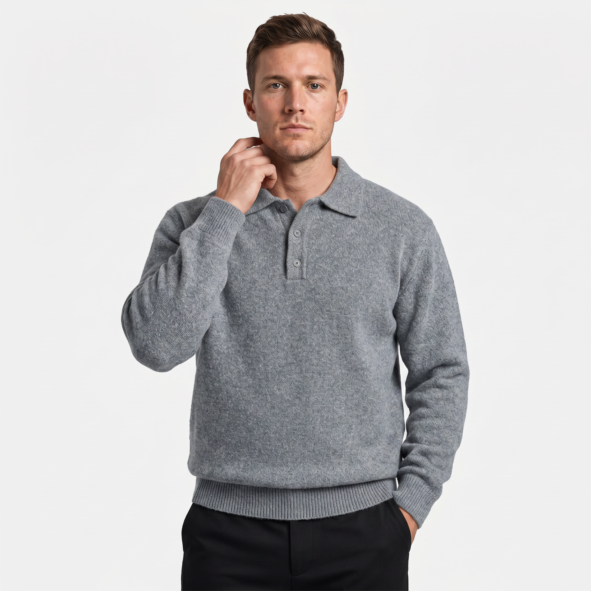 Men’s Long Sleeve Knit Polo - Collared Quarter Zip Sweater