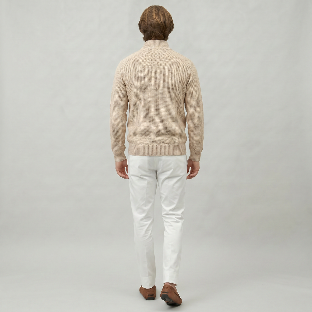 Men’s Knit Zip-Up Jumper - Stand Collar Regular Fit