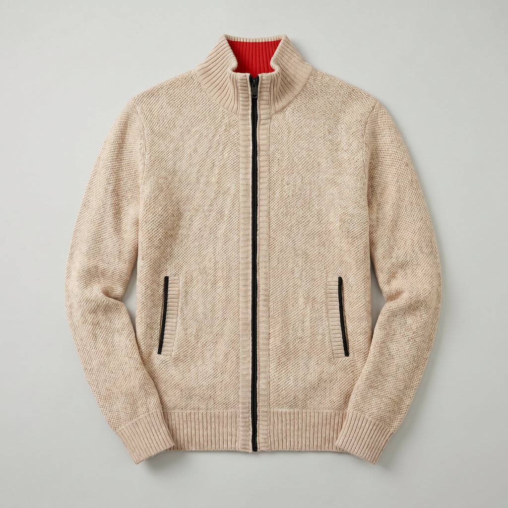 Men’s Knit Zip-Up Jumper - Stand Collar Regular Fit