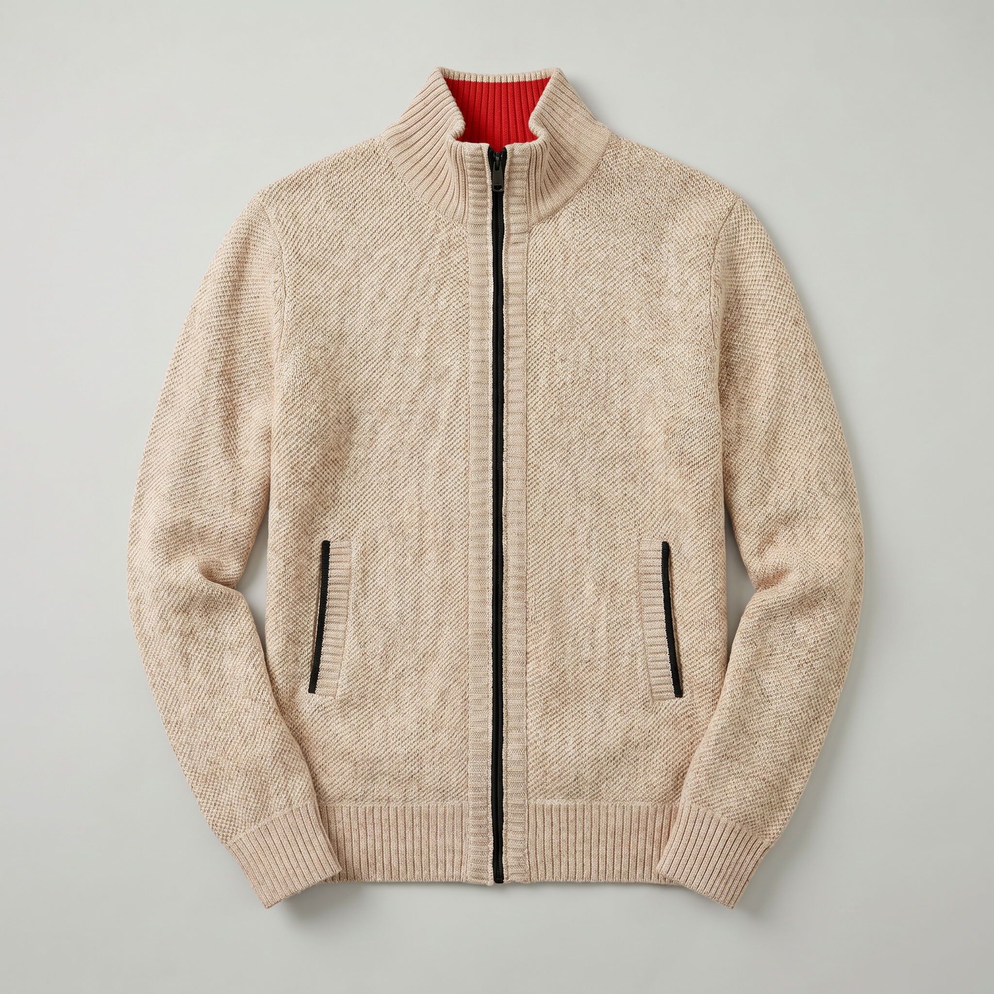 Men’s Knit Zip-Up Jumper - Stand Collar Regular Fit
