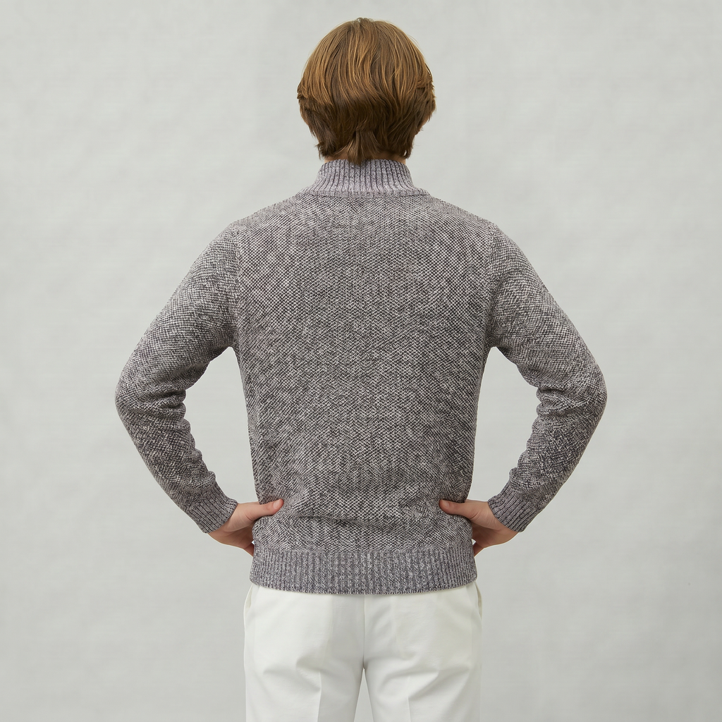 Men’s Knit Zip-Up Jumper - Stand Collar Regular Fit