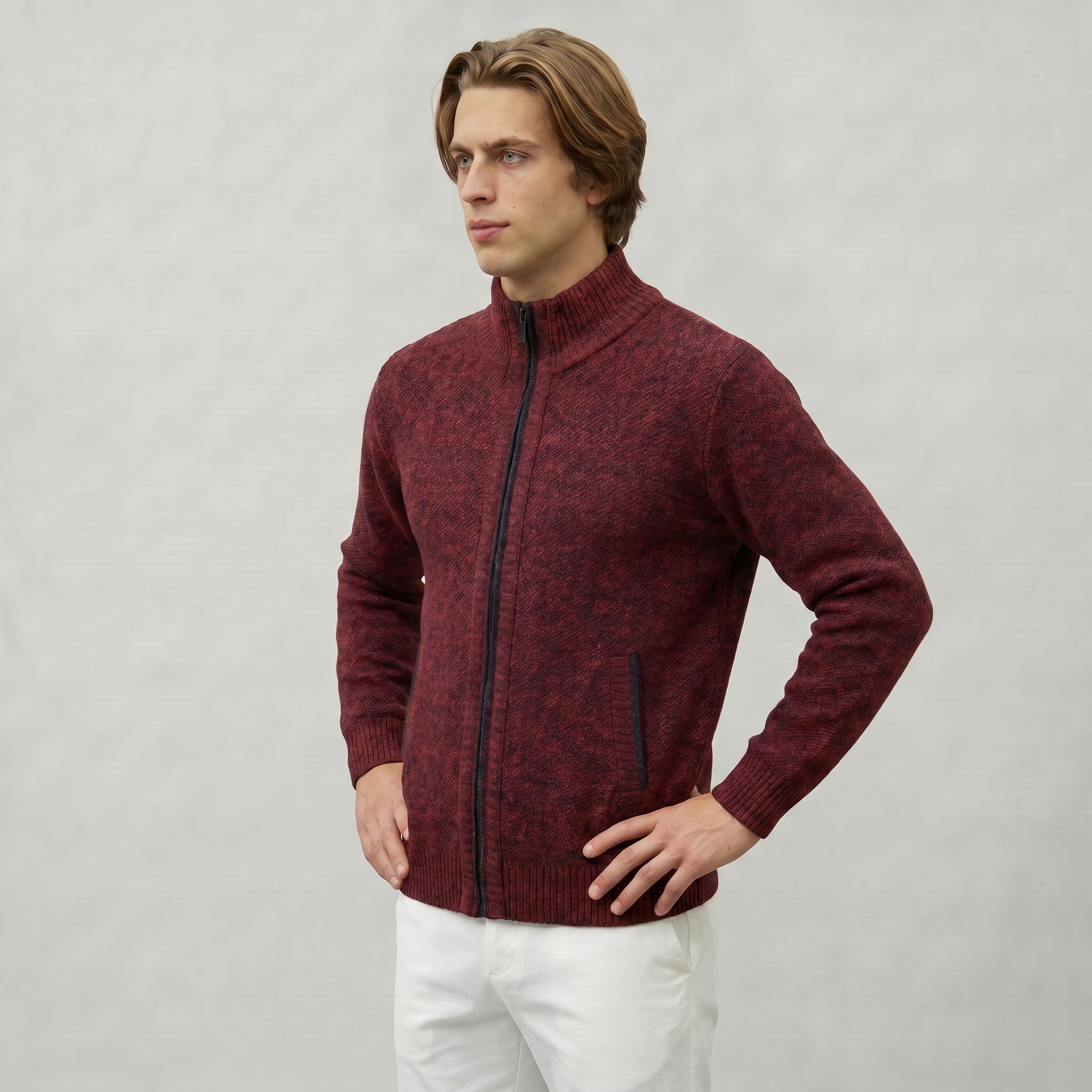 Men’s Knit Zip-Up Jumper - Stand Collar Regular Fit