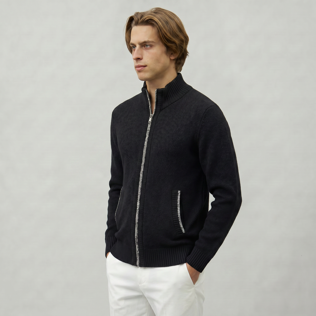 Men’s Knit Zip-Up Jumper - Stand Collar Regular Fit