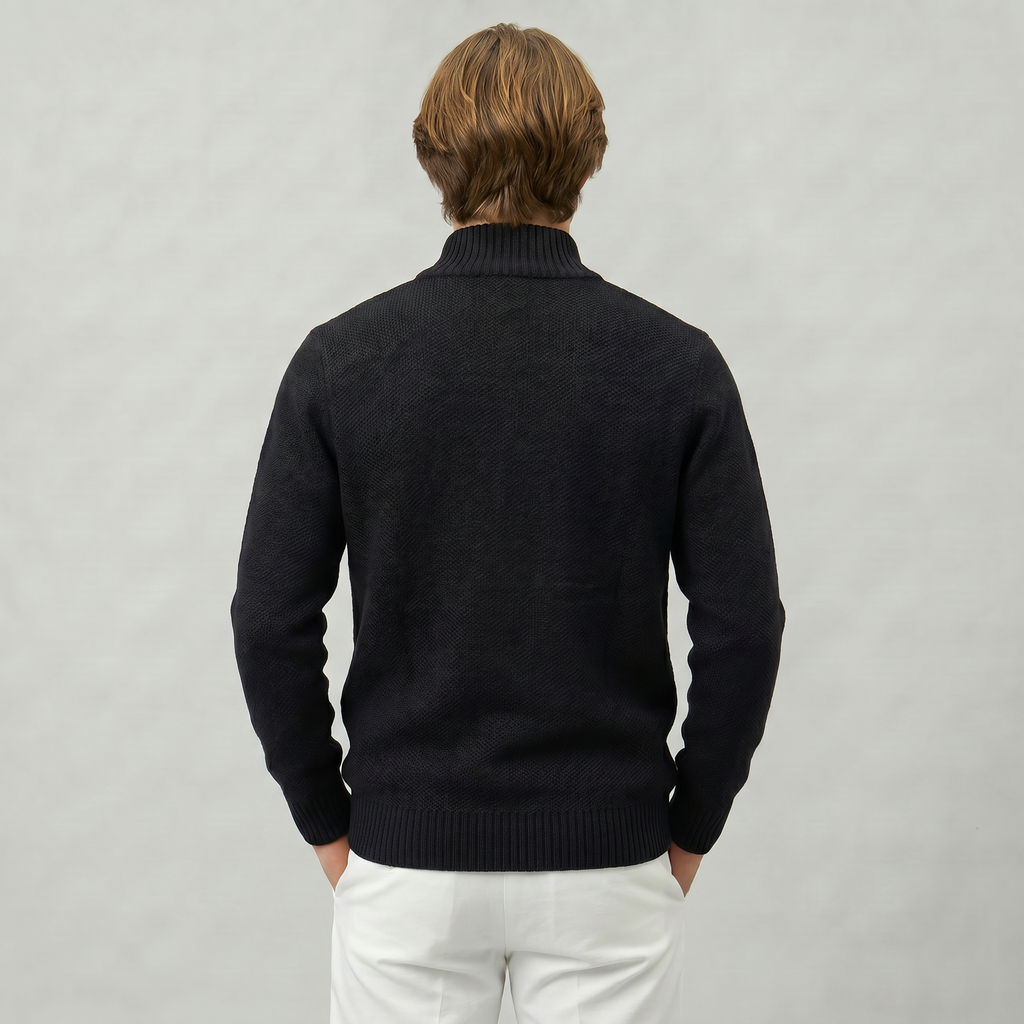 Men’s Knit Zip-Up Jumper - Stand Collar Regular Fit