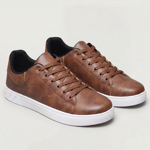 Men’s Casual Leather Sneakers - Lace Up Everyday Shoes
