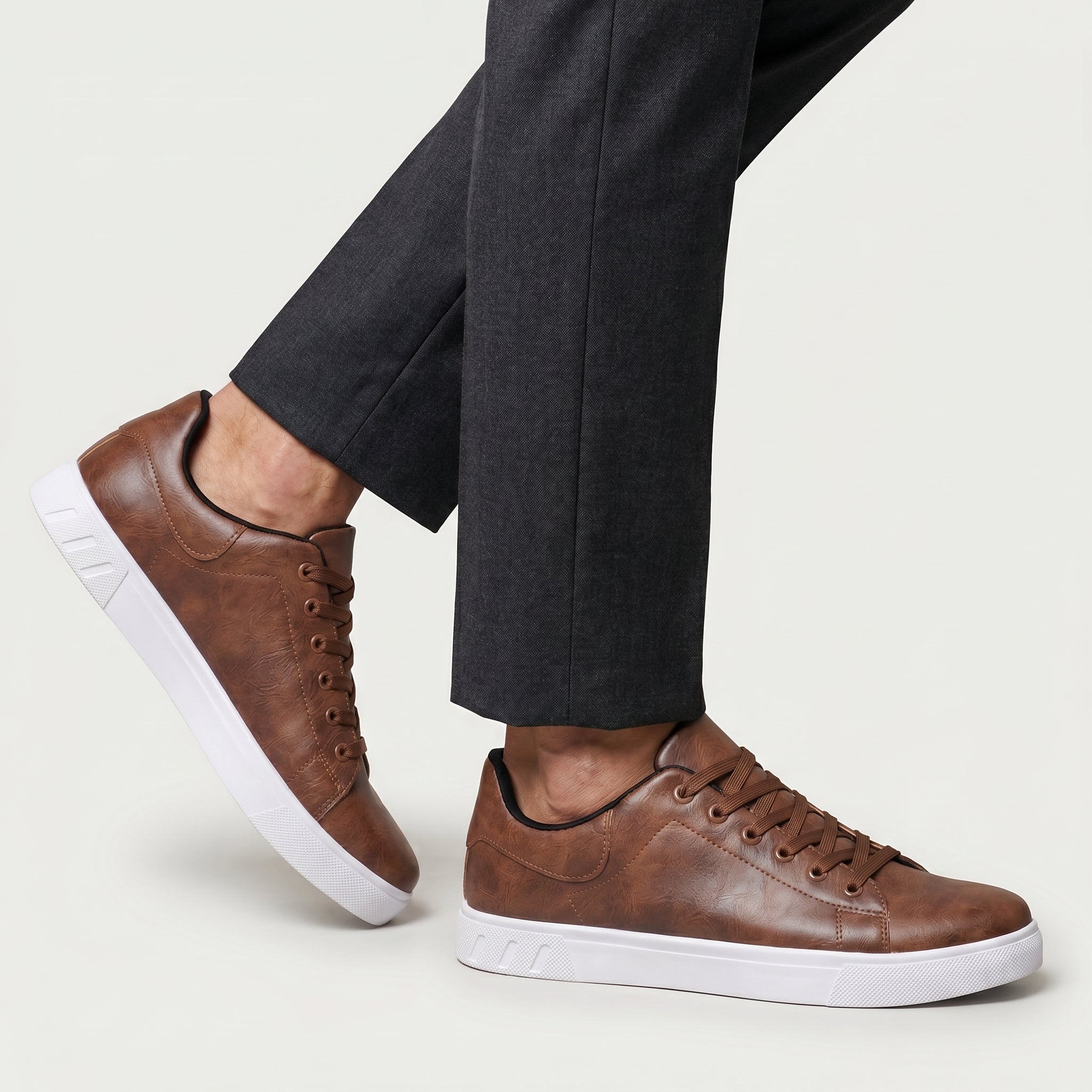 Men’s Casual Leather Sneakers - Lace Up Everyday Shoes