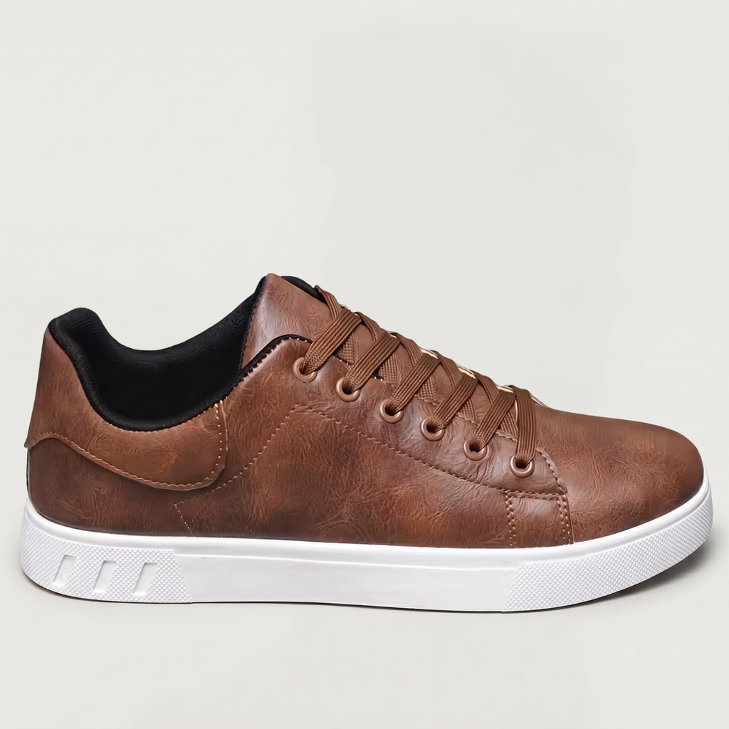 Men’s Casual Leather Sneakers - Lace Up Everyday Shoes
