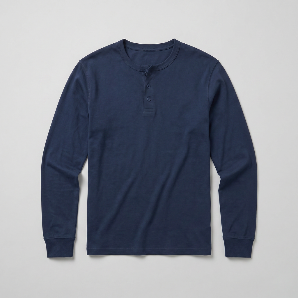 Men’s Long Sleeve Henley Shirt - Button Neck Regular Fit