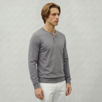 Men’s Long Sleeve Henley Shirt - Button Neck Regular Fit