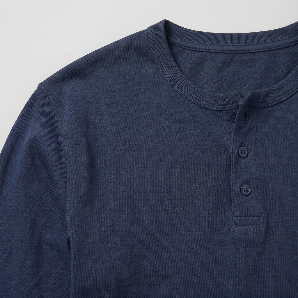 Men’s Long Sleeve Henley Shirt - Button Neck Regular Fit