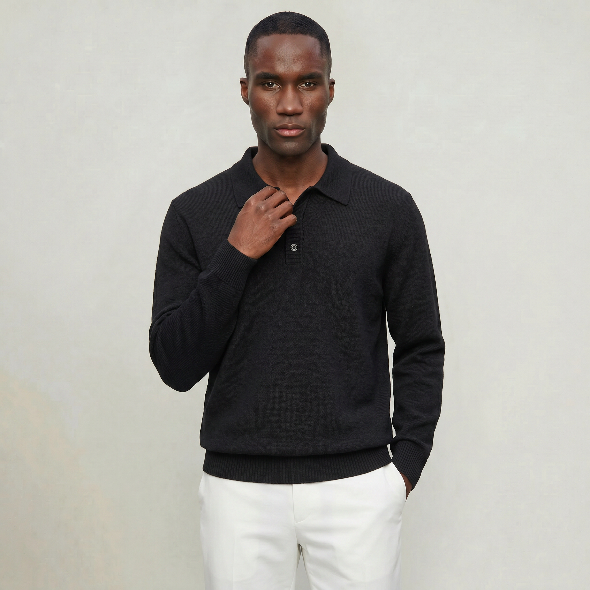 Men’s Polo Sweater - Long Sleeve Regular Fit