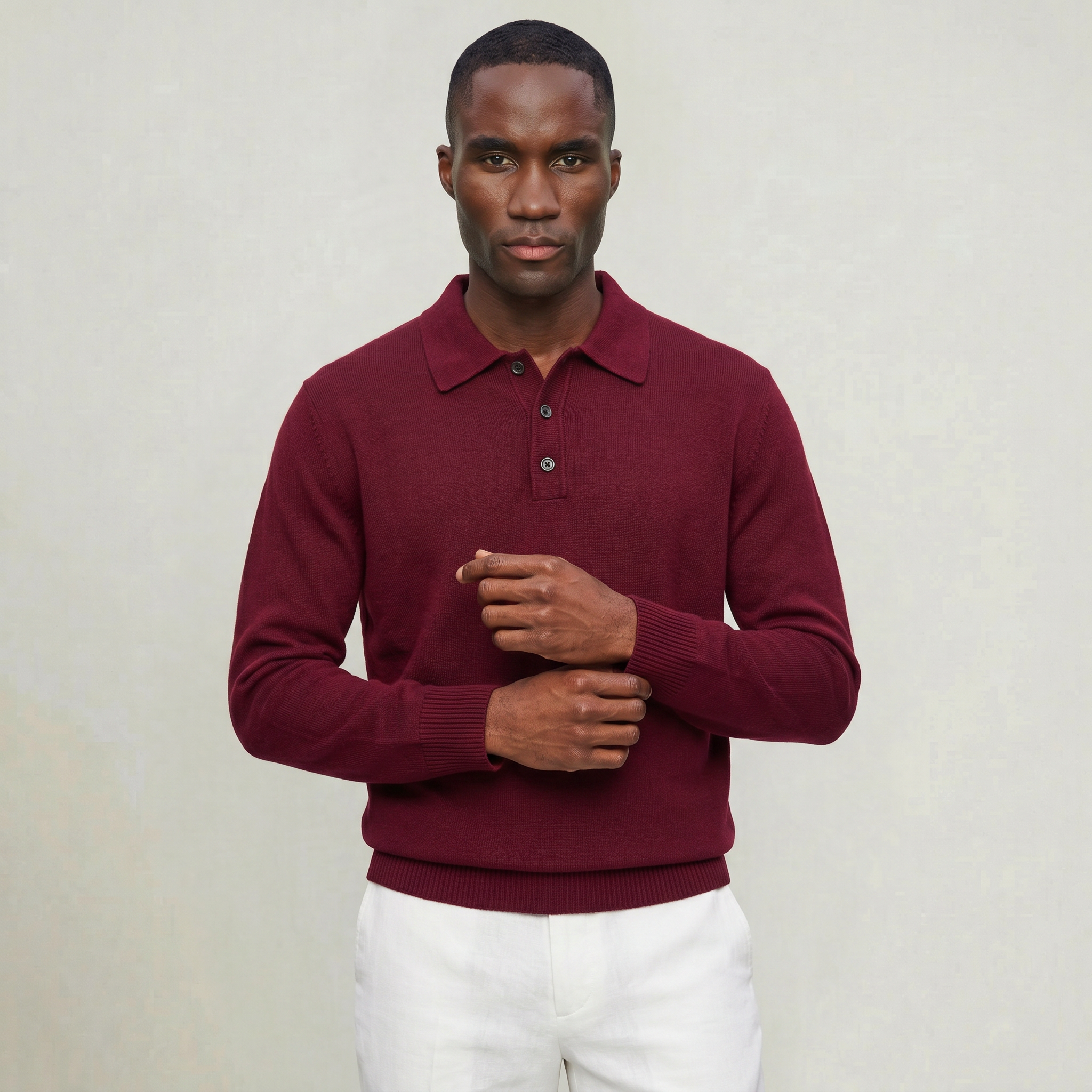 Men’s Polo Sweater - Long Sleeve Regular Fit