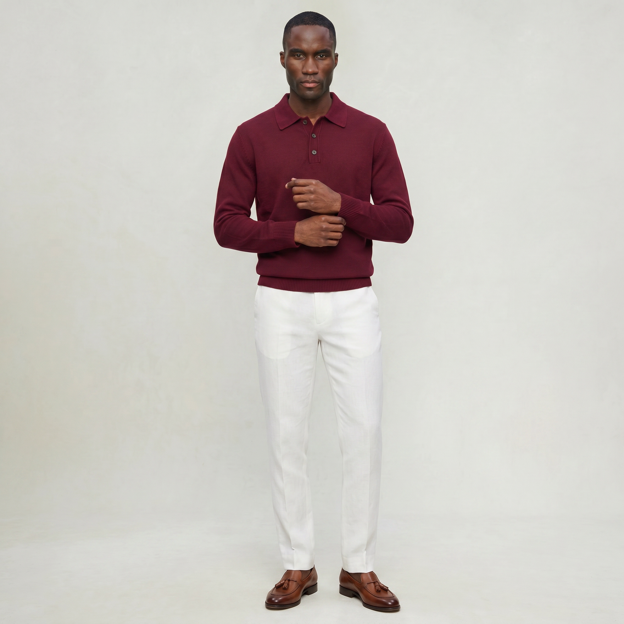 Men’s Polo Sweater - Long Sleeve Regular Fit