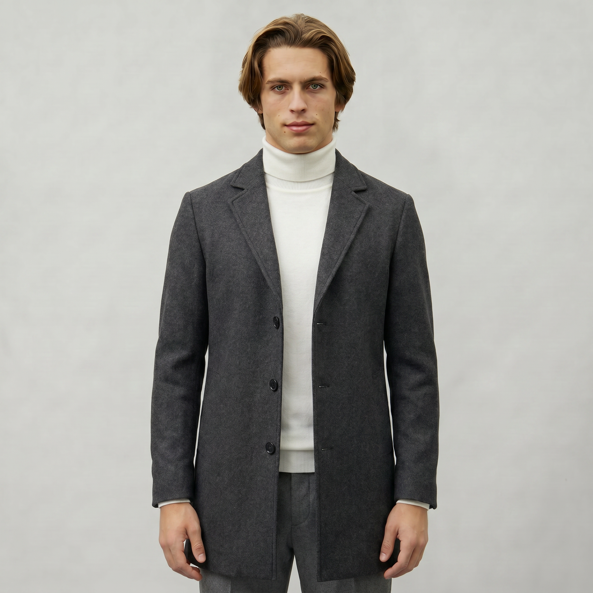 Men’s Mid-Length Coat - Single-Breasted Slim Fit