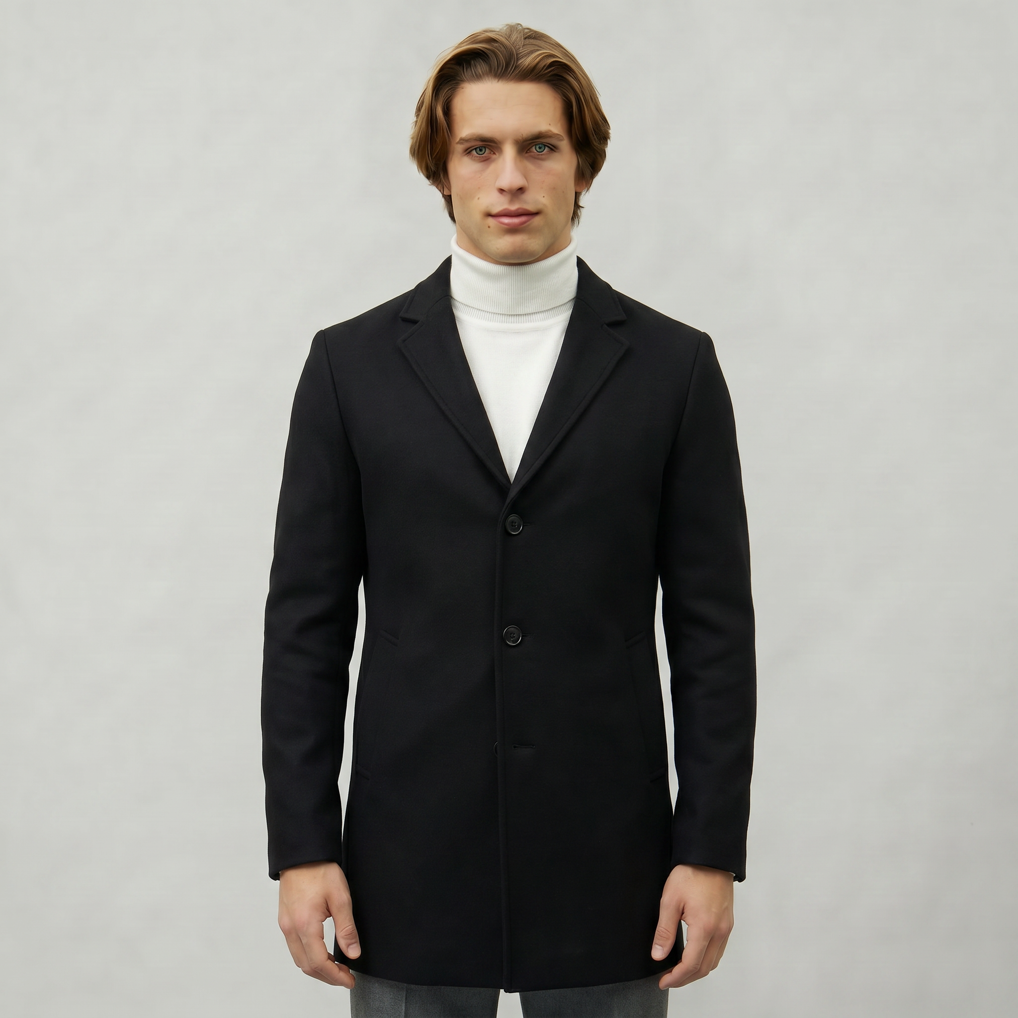 Men’s Mid-Length Coat - Single-Breasted Slim Fit