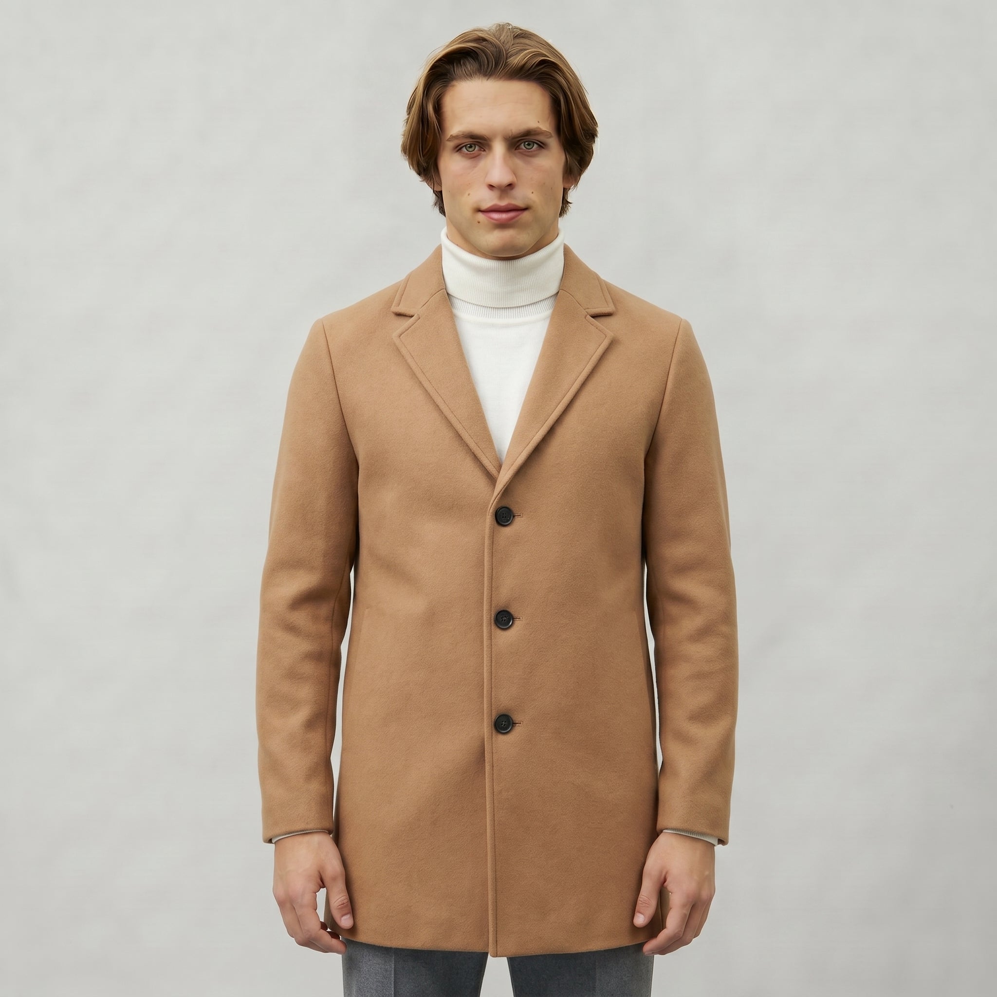 Men’s Mid-Length Coat - Single-Breasted Slim Fit
