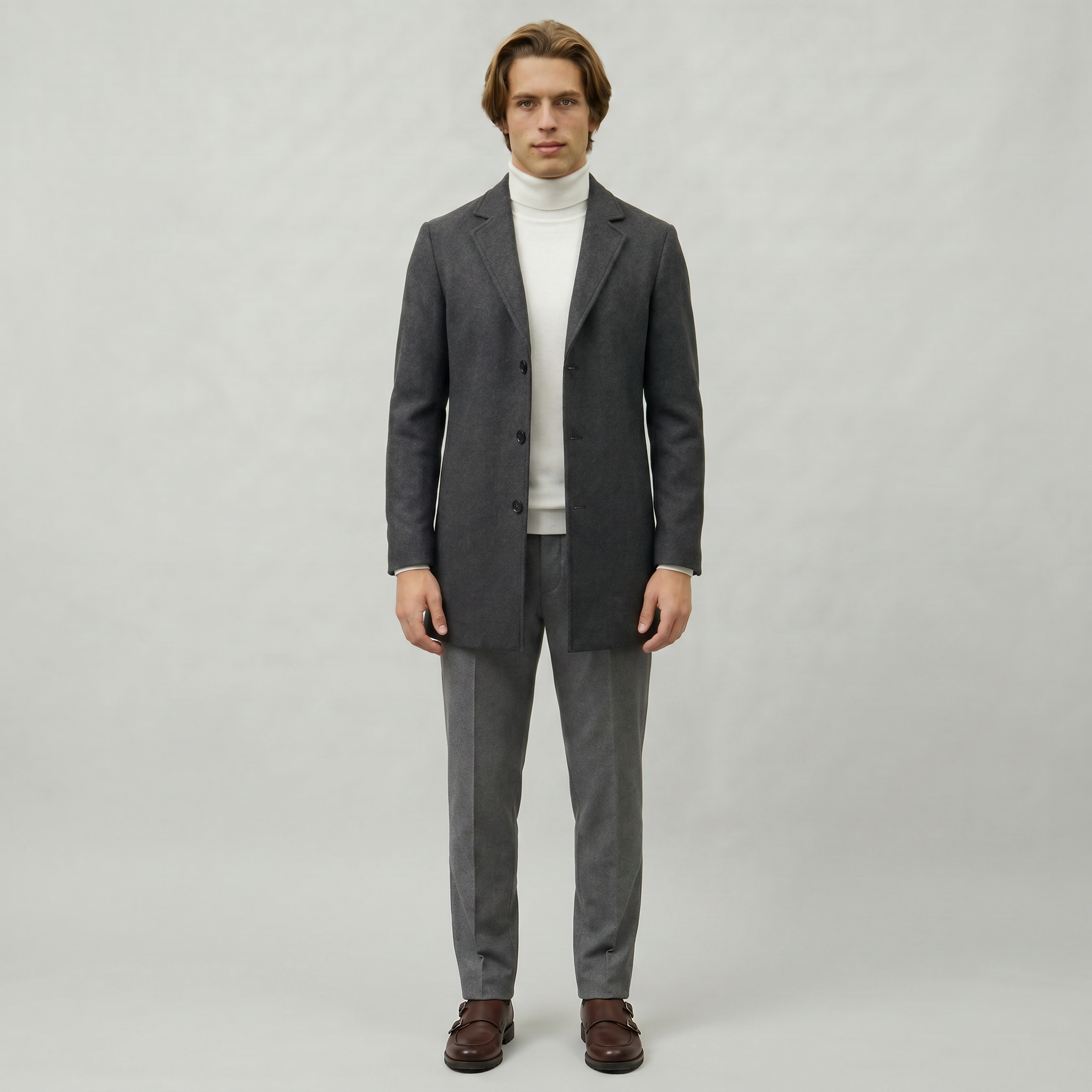 Men’s Mid-Length Coat - Single-Breasted Slim Fit