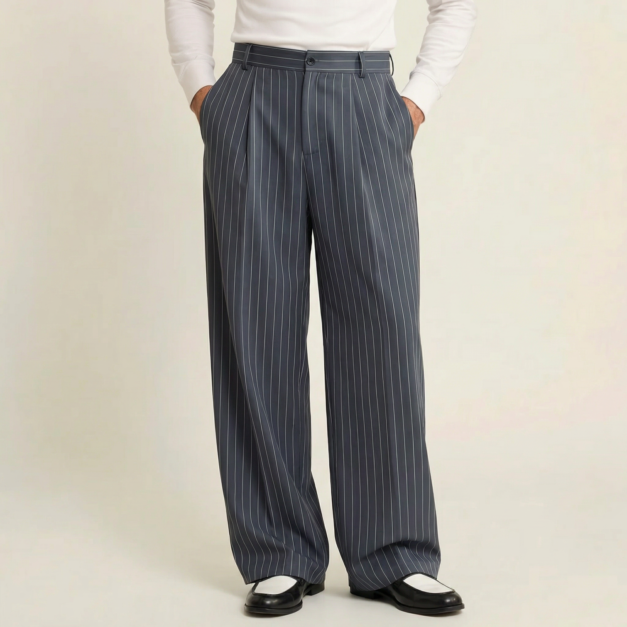 Men’s Pinstripe Wide-Leg Trousers
