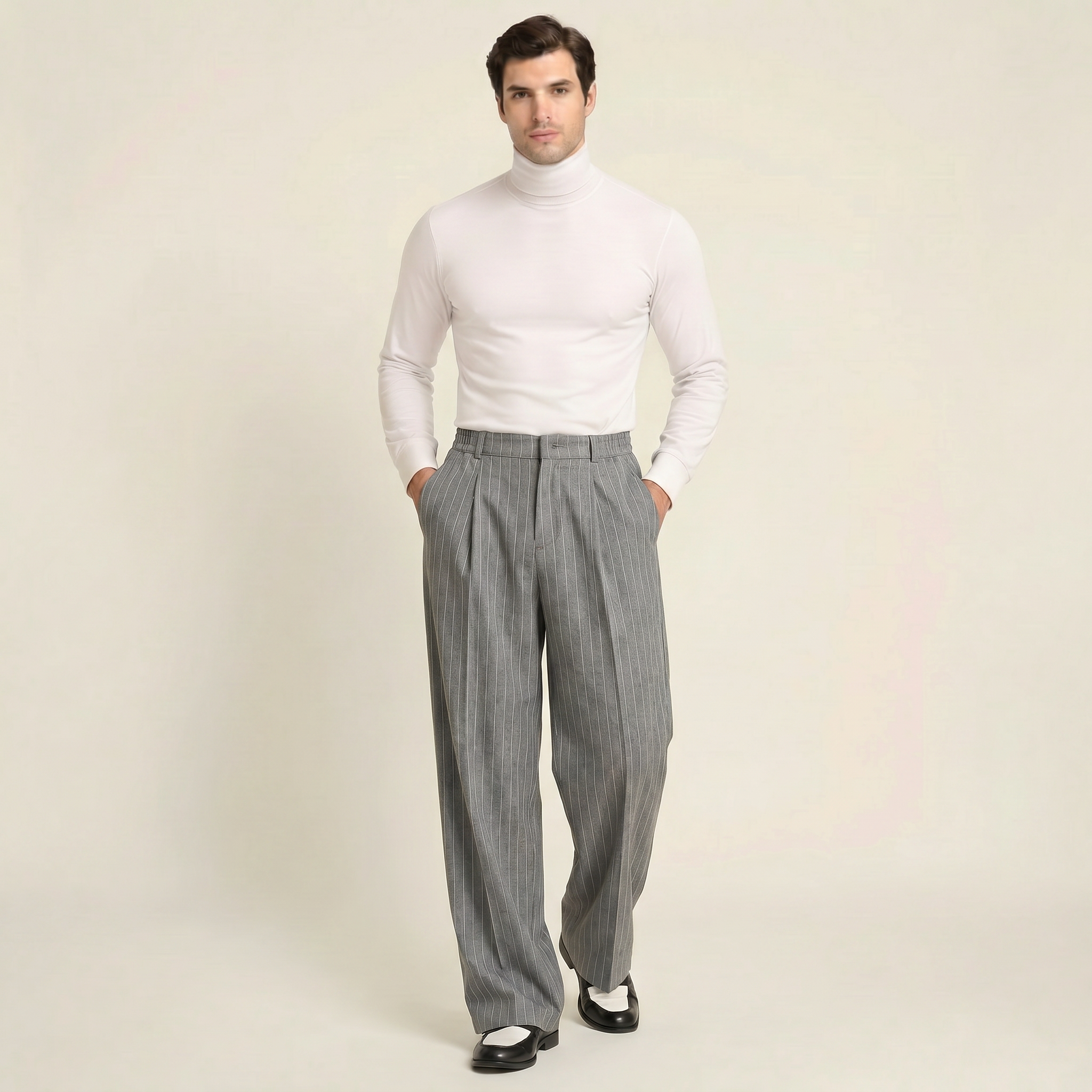 Men’s Pinstripe Wide-Leg Trousers