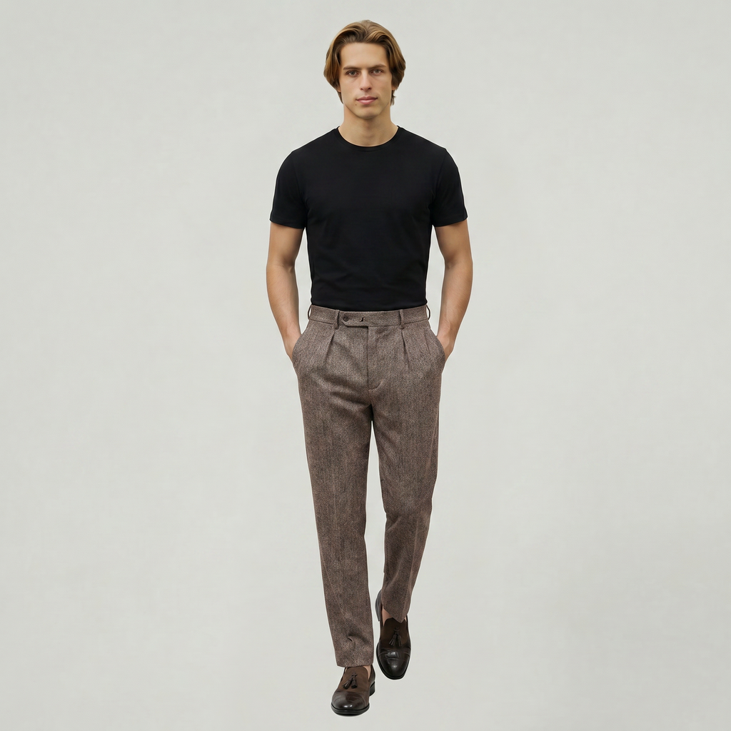 Men’s Pleated High-Waist Trousers - Straight Leg Tailored Fit