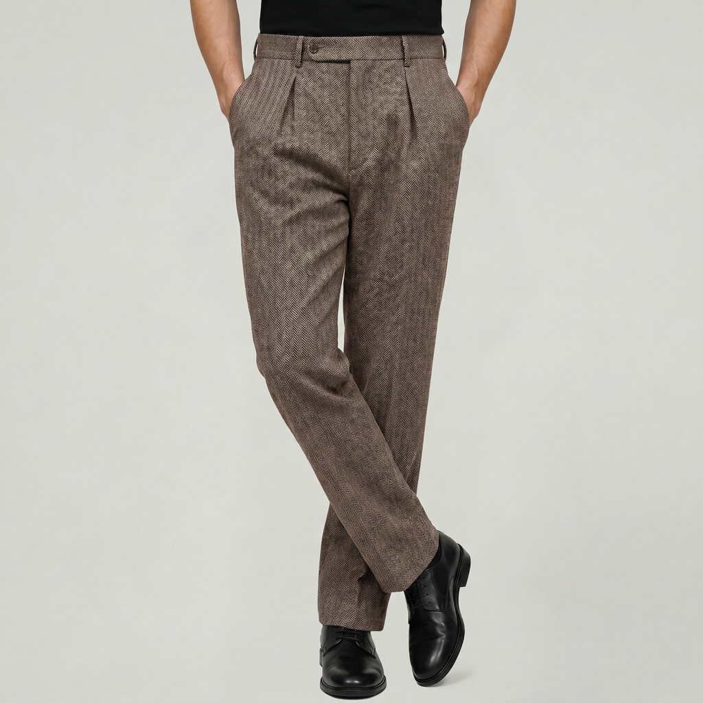 Men’s Pleated High-Waist Trousers - Straight Leg Tailored Fit