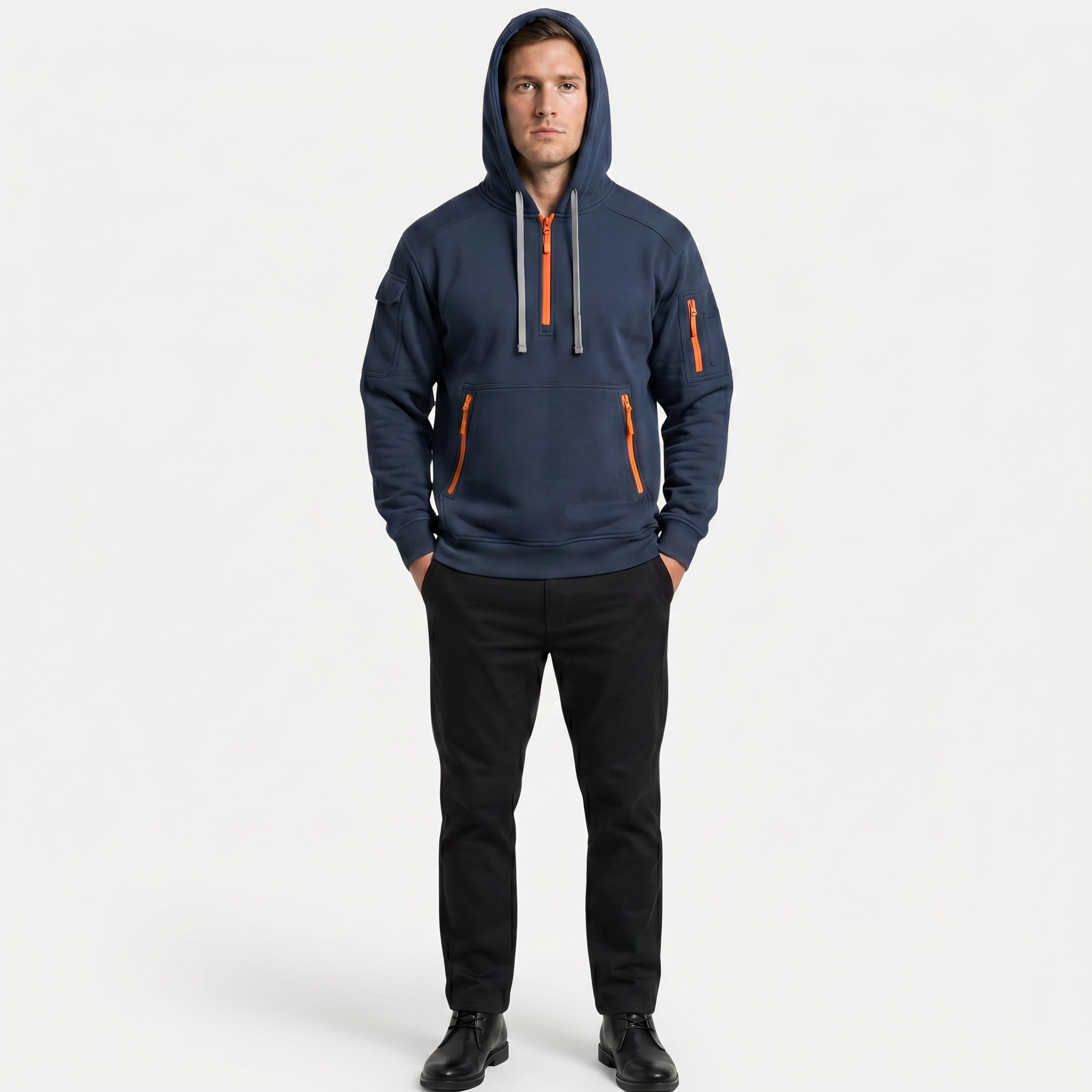 Men's Quarter Zip Tactical Hoodie - Multi-Pocket Fleece Pullover Sweatshirt