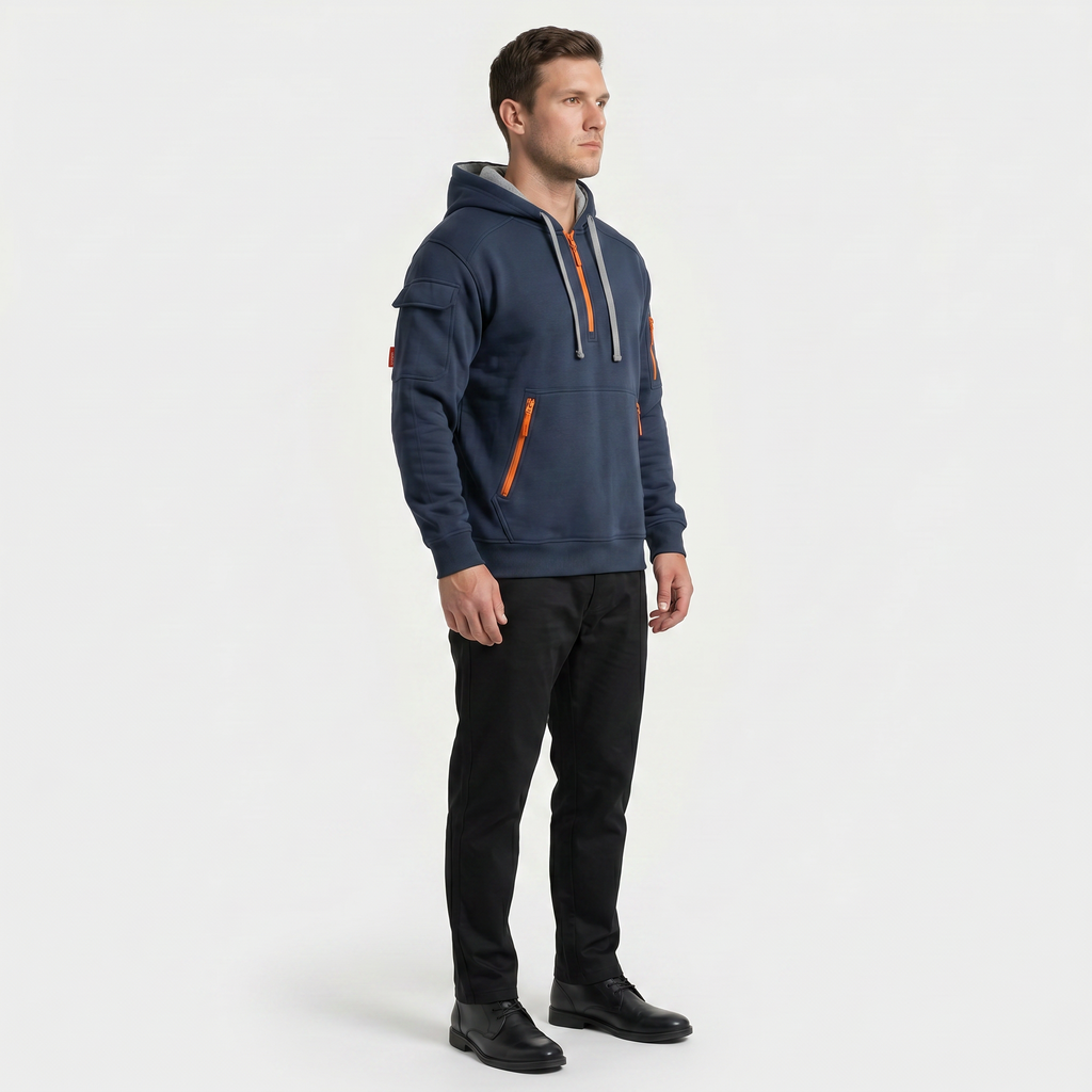 Men's Quarter Zip Tactical Hoodie - Multi-Pocket Fleece Pullover Sweatshirt