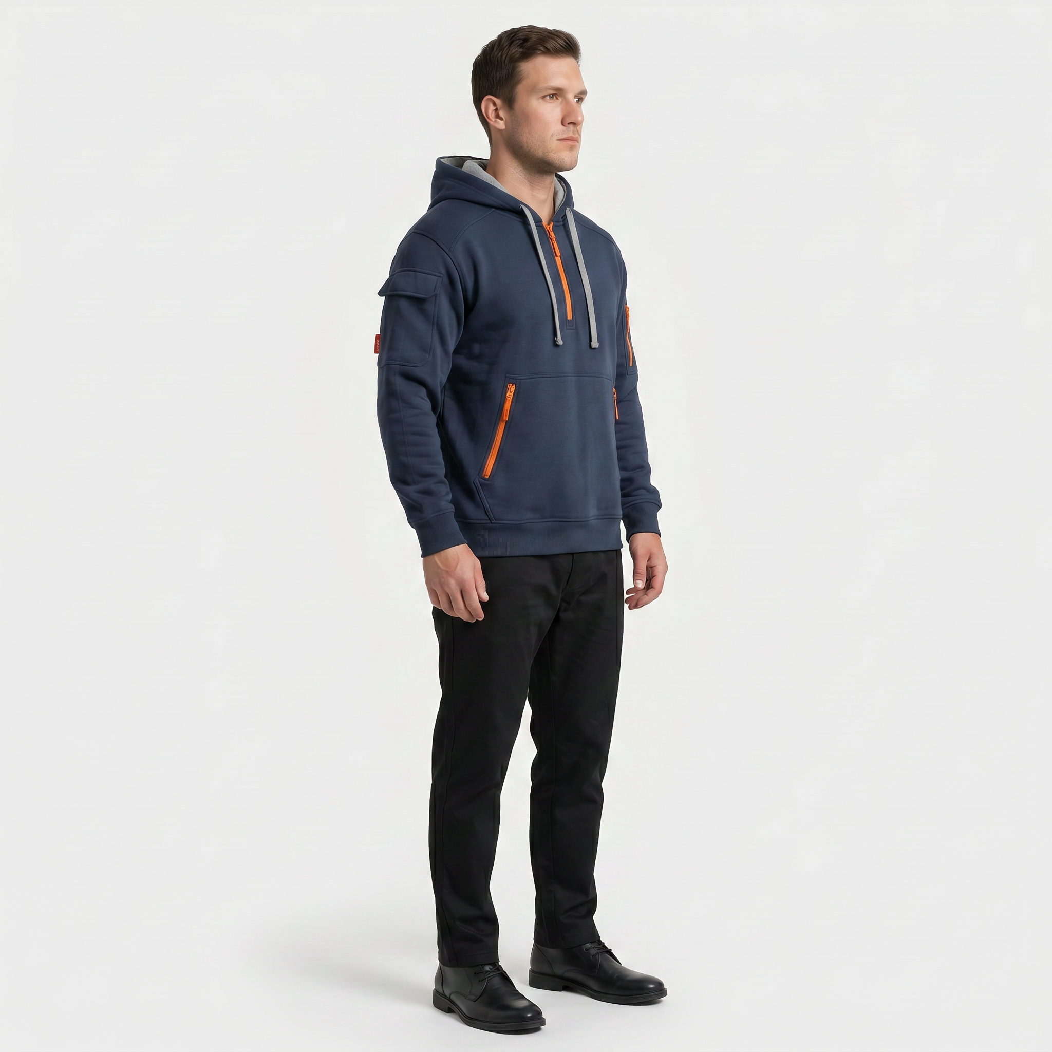 Men's Quarter Zip Tactical Hoodie - Multi-Pocket Fleece Pullover Sweatshirt