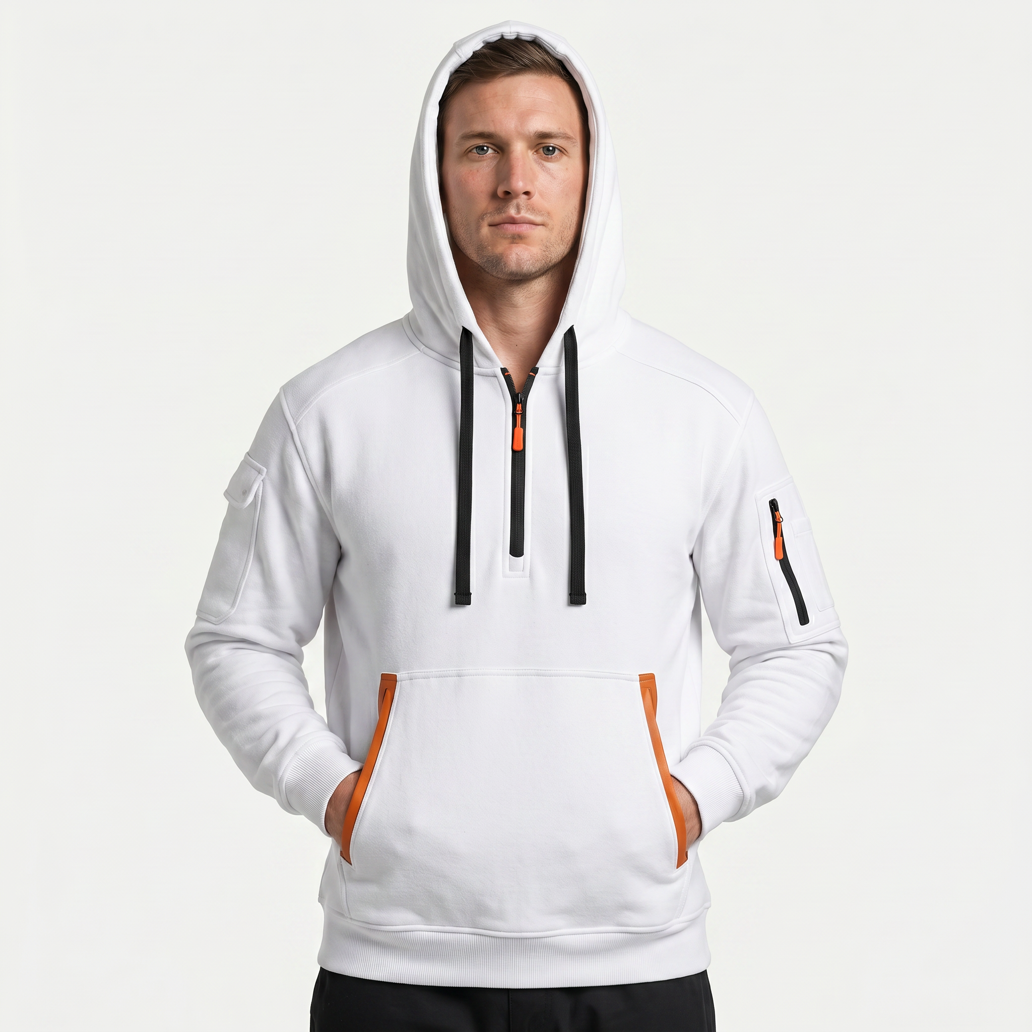 Men's Quarter Zip Tactical Hoodie - Multi-Pocket Fleece Pullover Sweatshirt