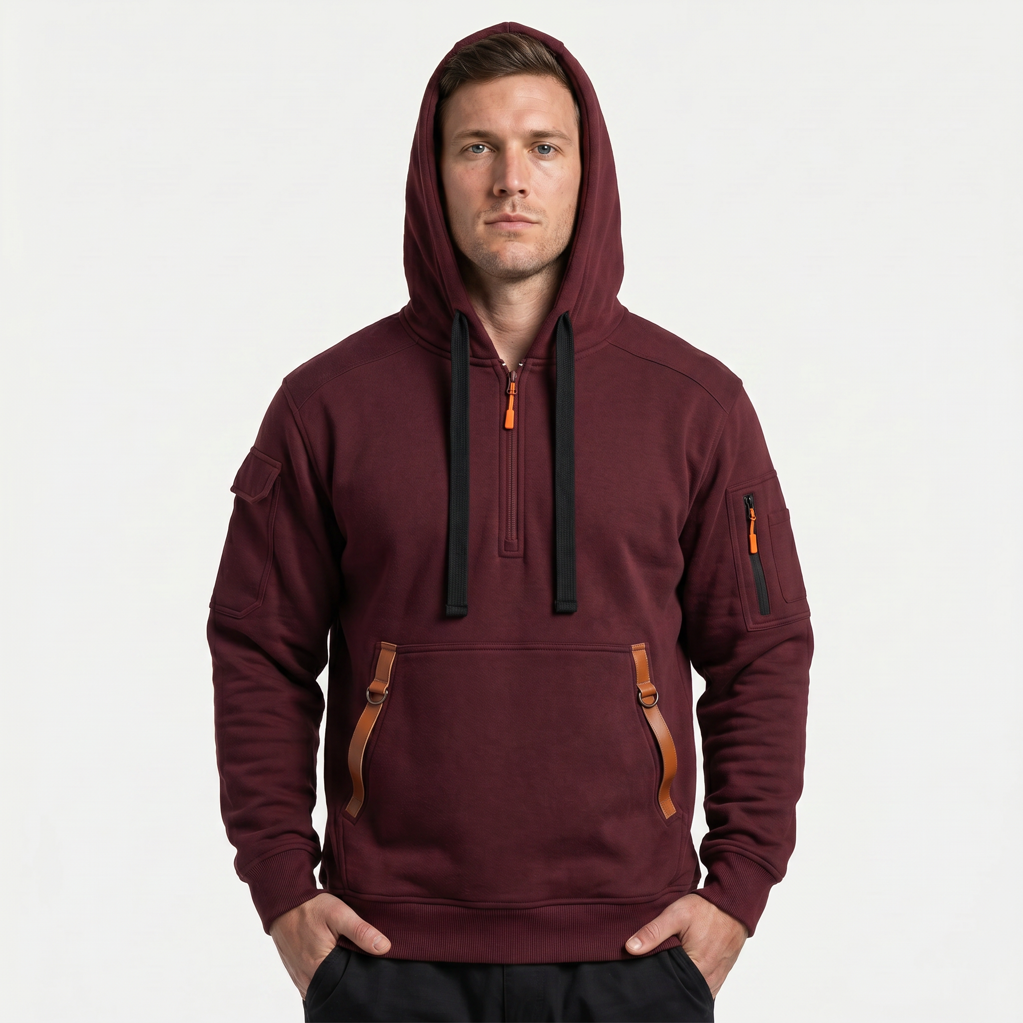 Men's Quarter Zip Tactical Hoodie - Multi-Pocket Fleece Pullover Sweatshirt