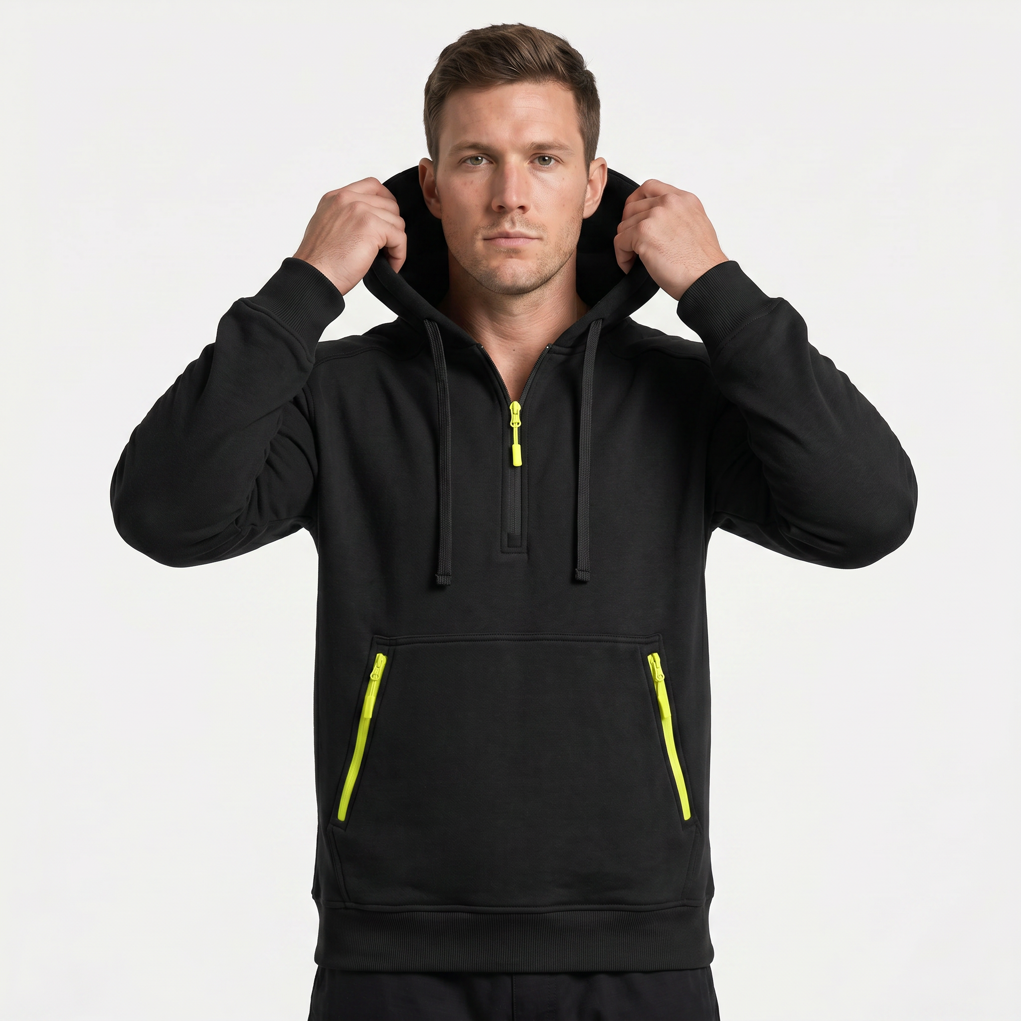 Men's Quarter Zip Tactical Hoodie - Multi-Pocket Fleece Pullover Sweatshirt