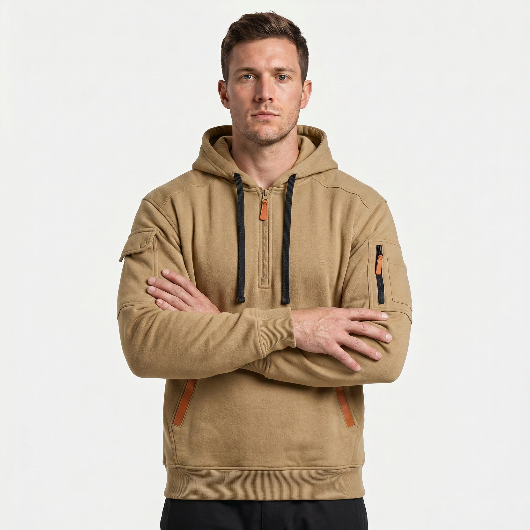 Men's Quarter Zip Tactical Hoodie - Multi-Pocket Fleece Pullover Sweatshirt