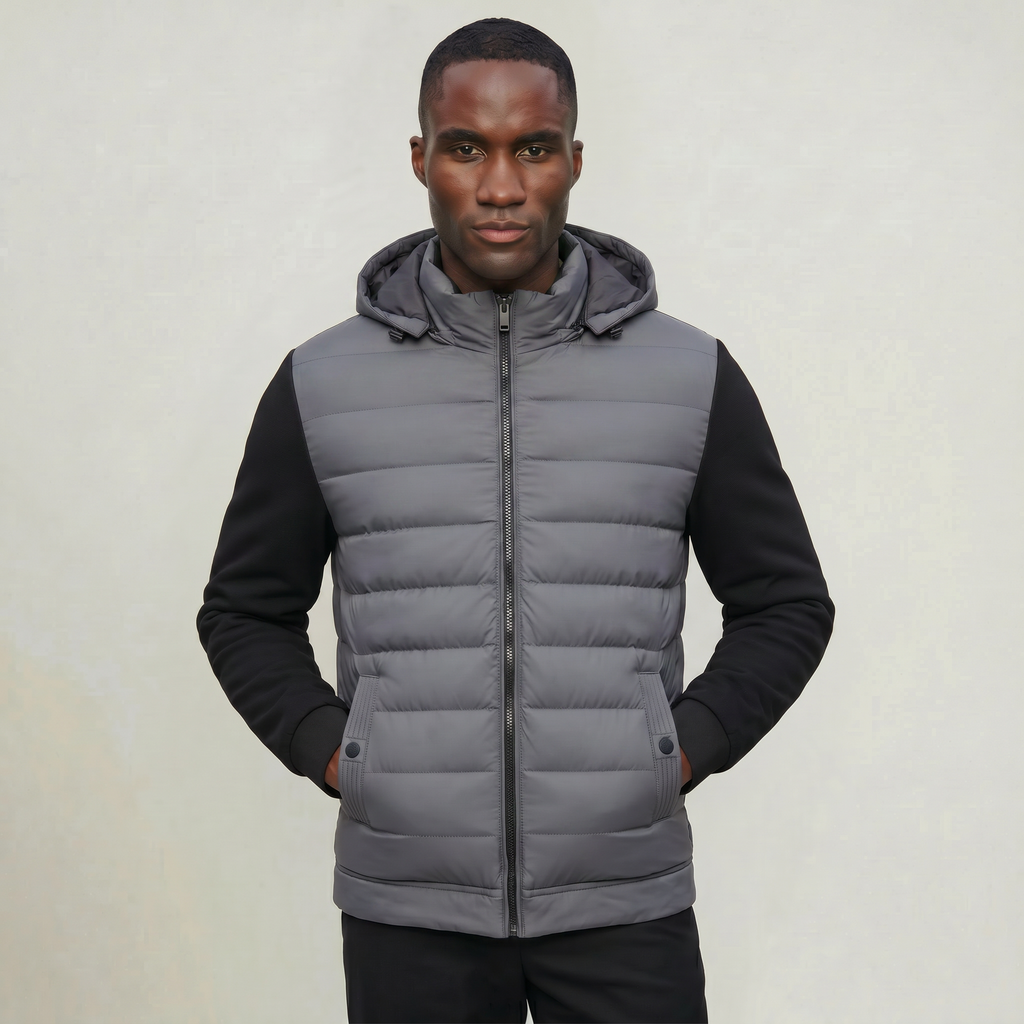 Men’s Quilted Puffer Jacket - Hooded Zip-Up Regular Fit