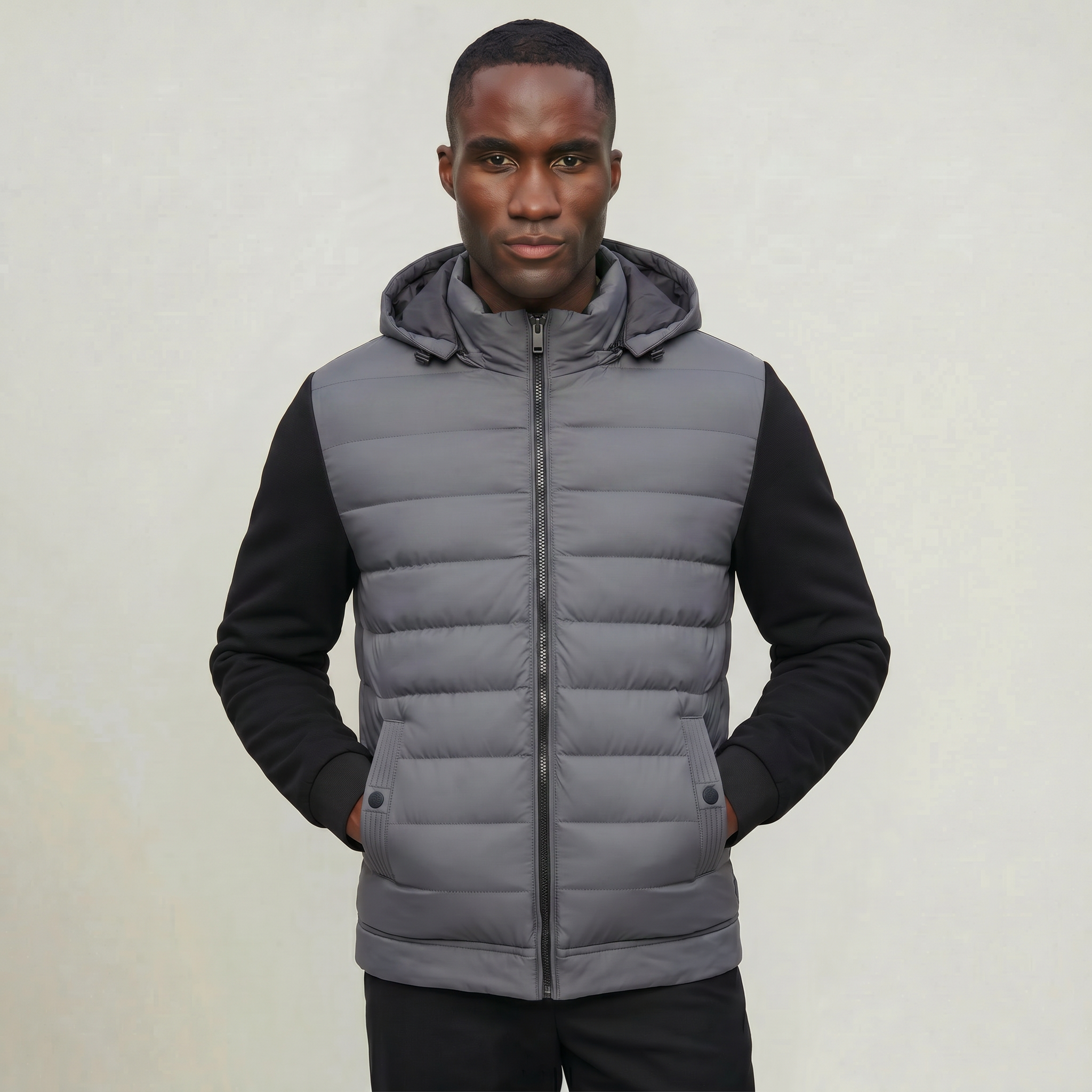 Men’s Quilted Puffer Jacket - Hooded Zip-Up Regular Fit