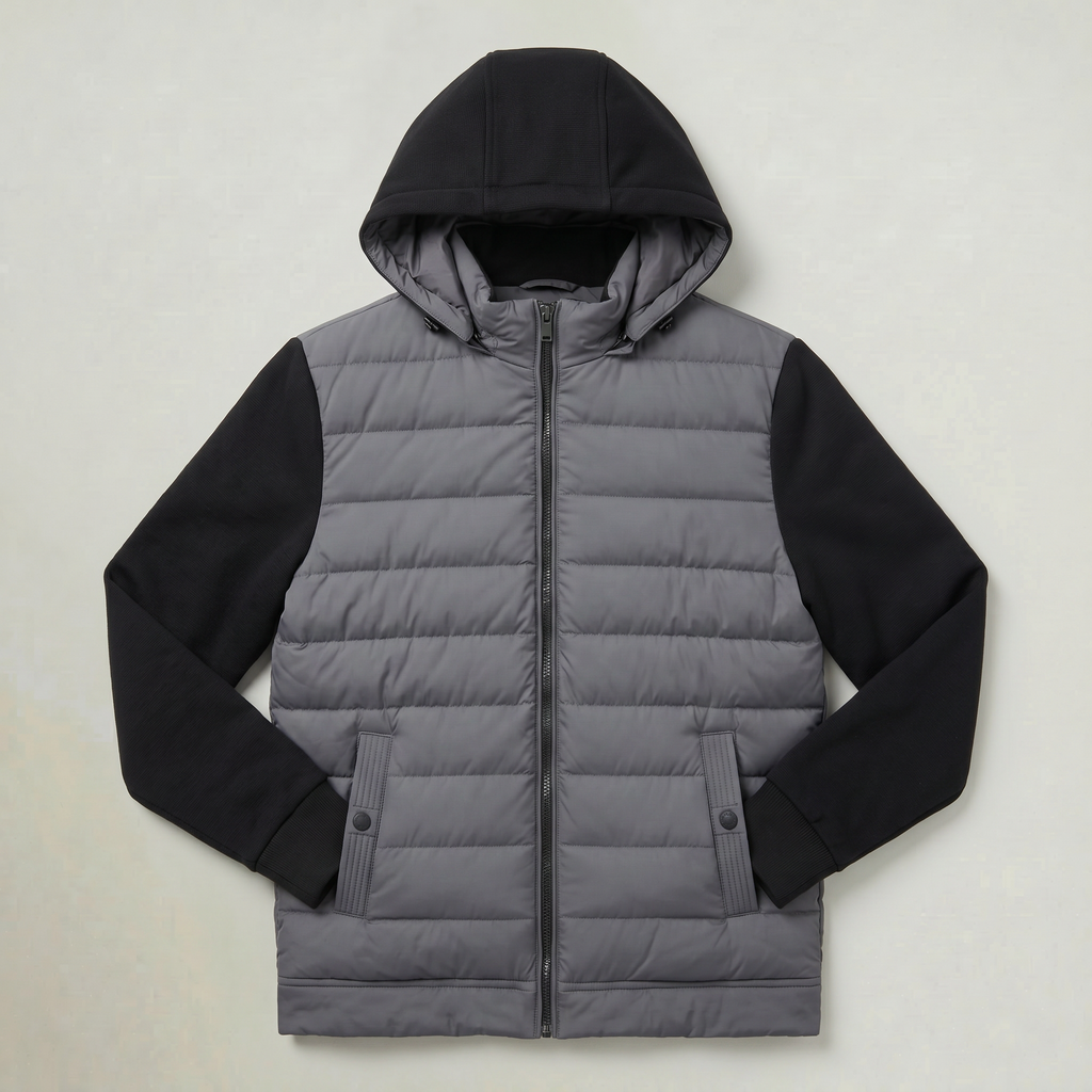 Men’s Quilted Puffer Jacket - Hooded Zip-Up Regular Fit
