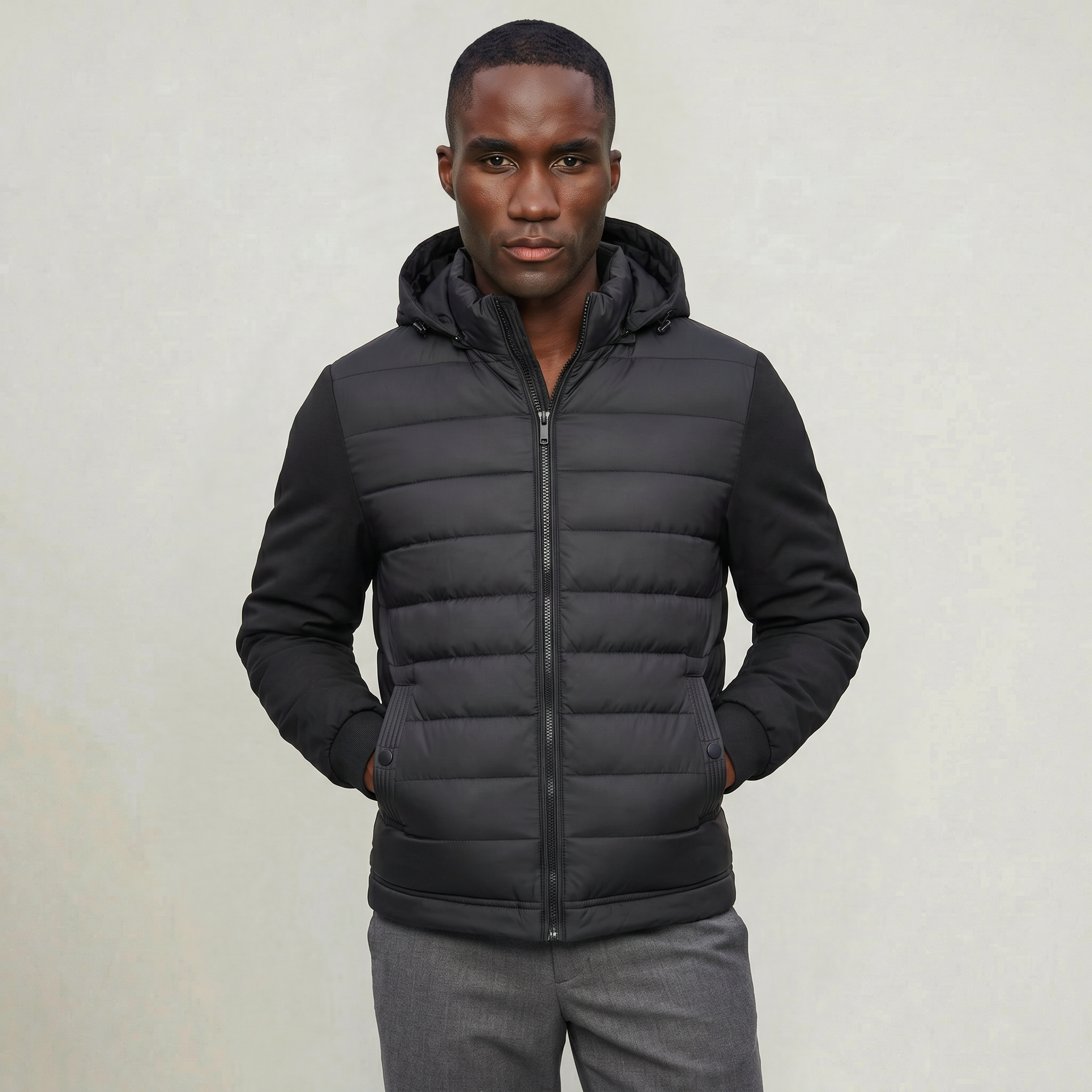 Men’s Quilted Puffer Jacket - Hooded Zip-Up Regular Fit