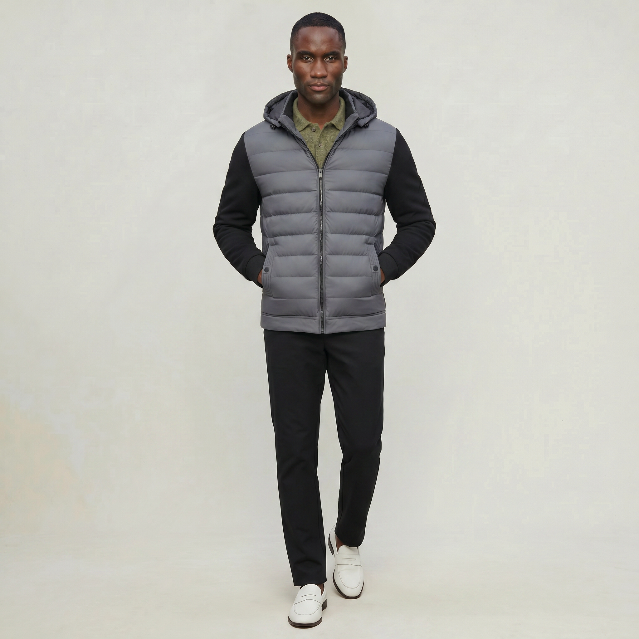 Men’s Quilted Puffer Jacket - Hooded Zip-Up Regular Fit