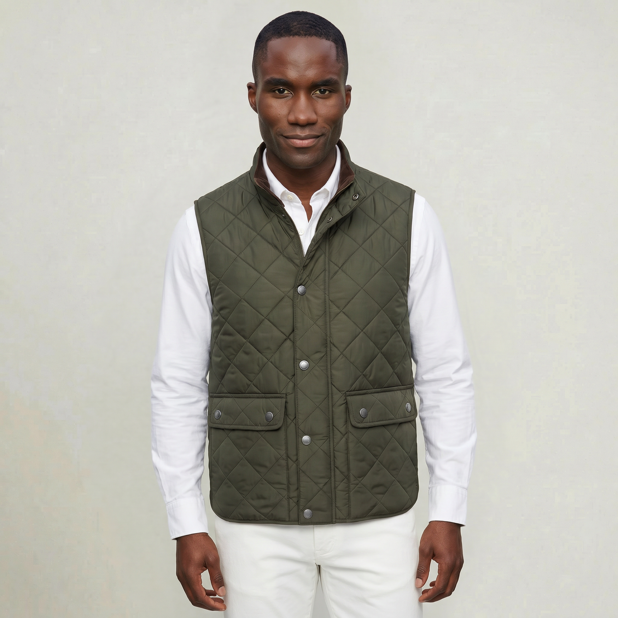 Men’s Quilted Snap Button Vest - Stand Collar Workwear Gilet