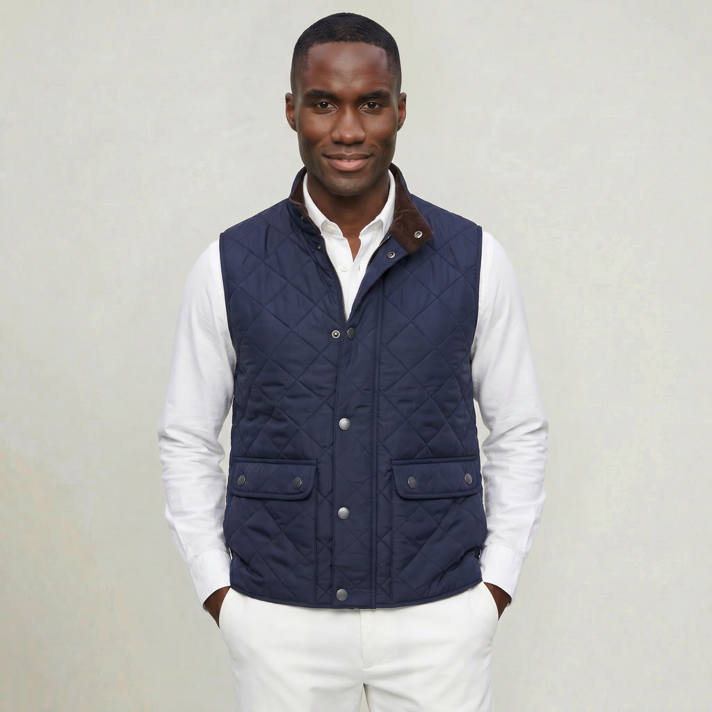 Men’s Quilted Snap Button Vest - Stand Collar Workwear Gilet