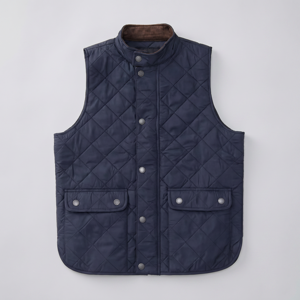 Men’s Quilted Snap Button Vest - Stand Collar Workwear Gilet