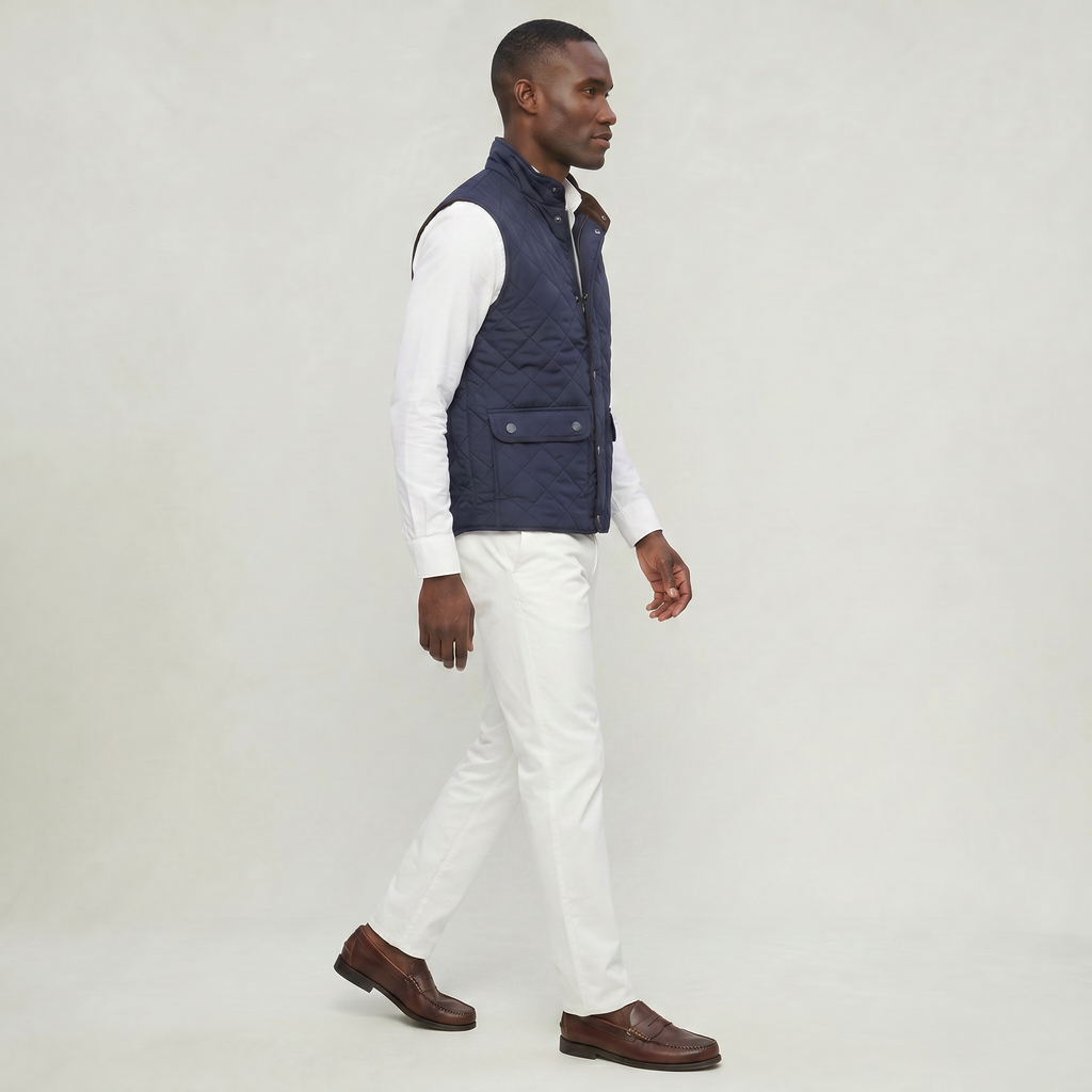 Men’s Quilted Snap Button Vest - Stand Collar Workwear Gilet