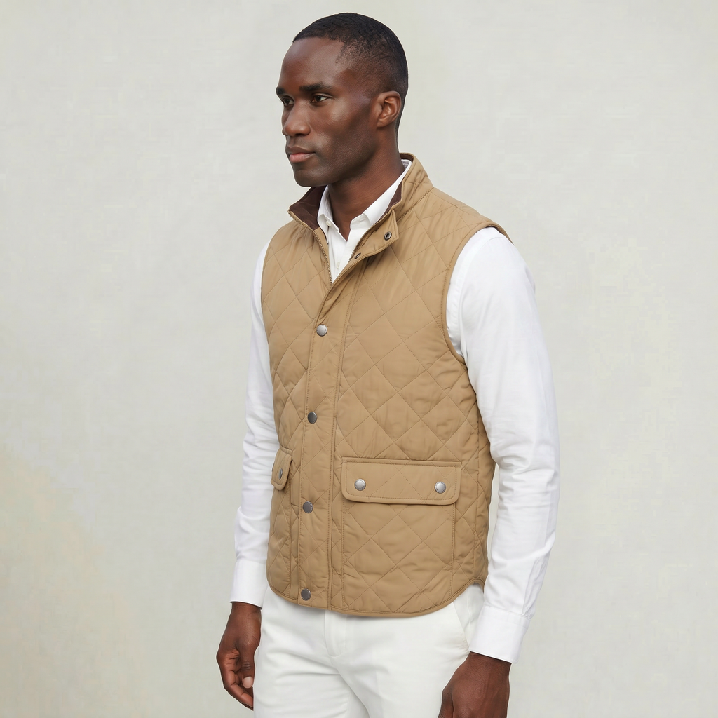 Men’s Quilted Snap Button Vest - Stand Collar Workwear Gilet
