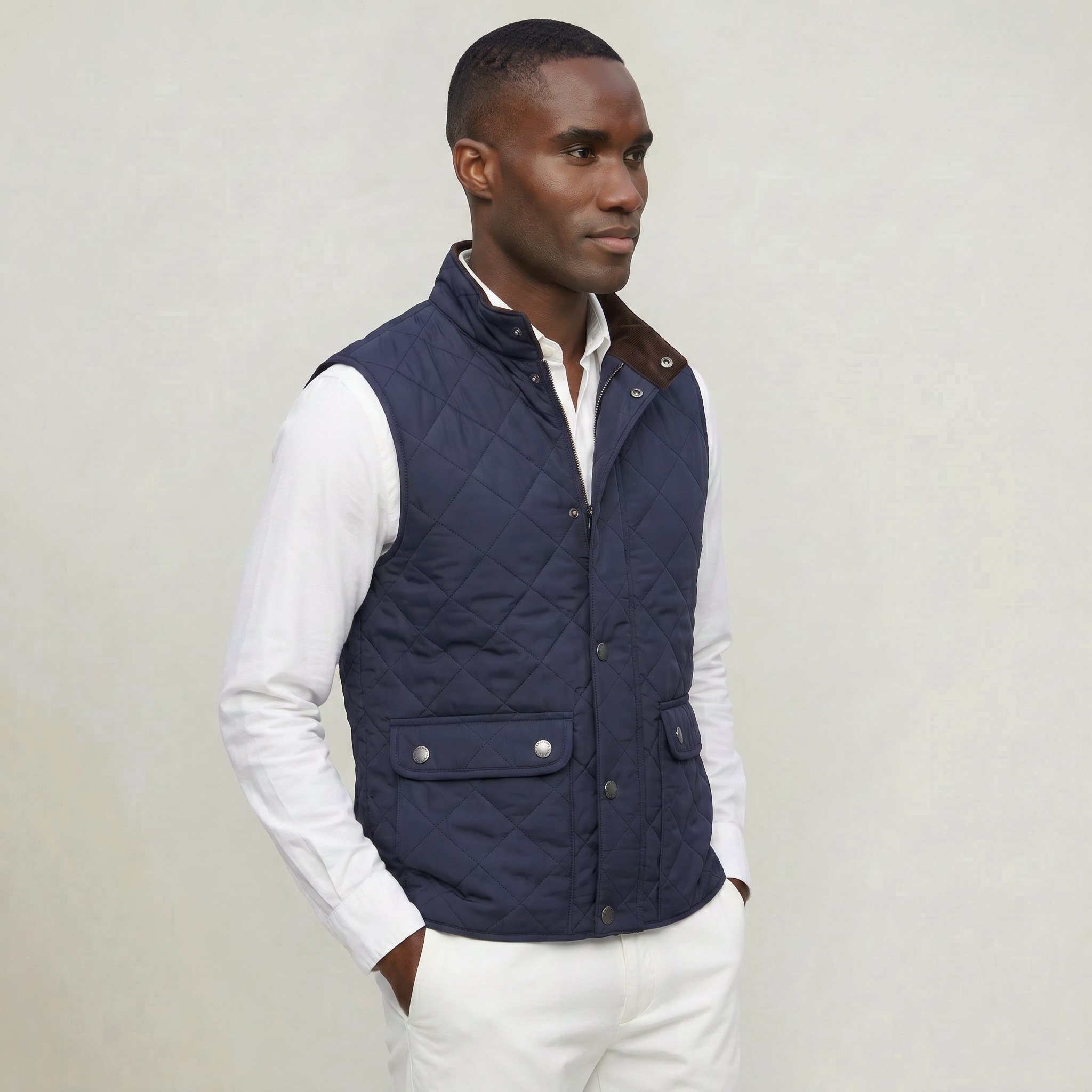 Men’s Quilted Snap Button Vest - Stand Collar Workwear Gilet