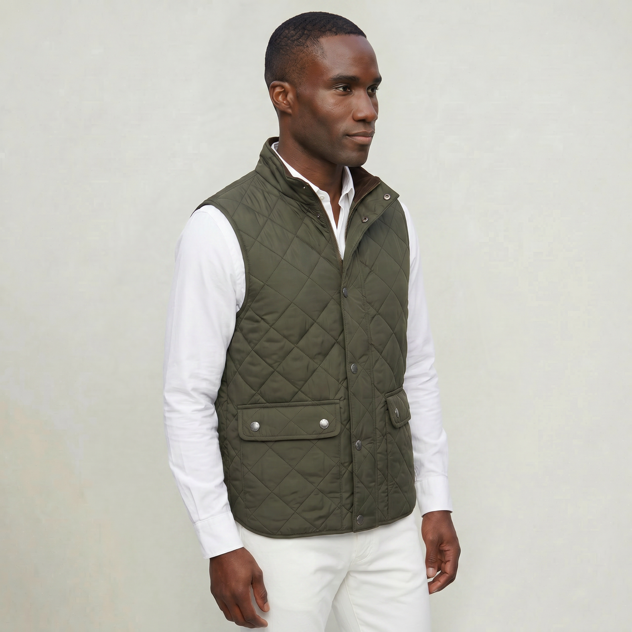 Men’s Quilted Snap Button Vest - Stand Collar Workwear Gilet