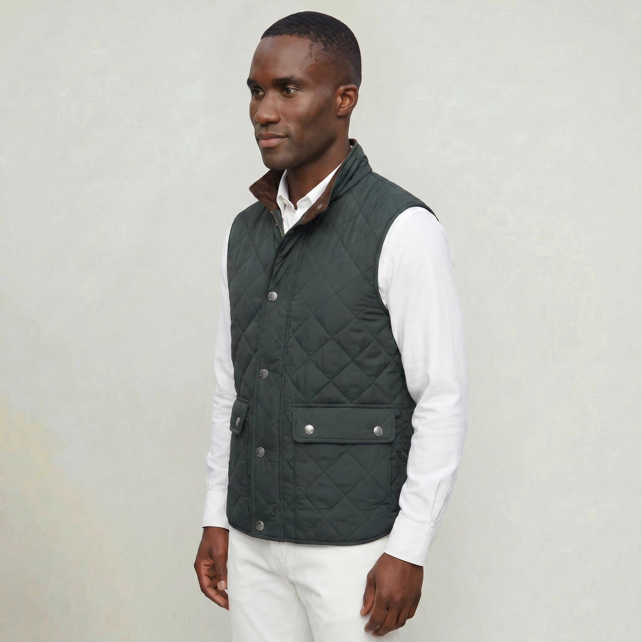 Men’s Quilted Snap Button Vest - Stand Collar Workwear Gilet
